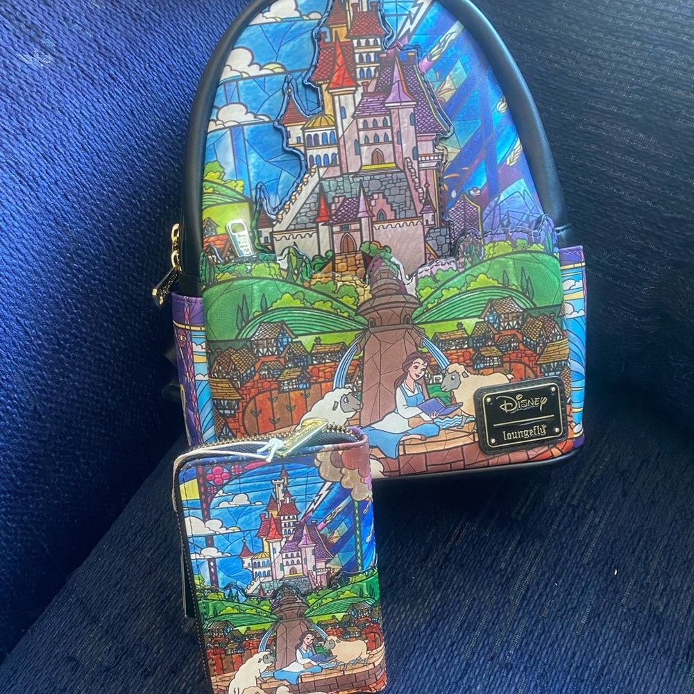 Disney Princess Castle Series Belle Loungefly Mini Backpack with matching wallet